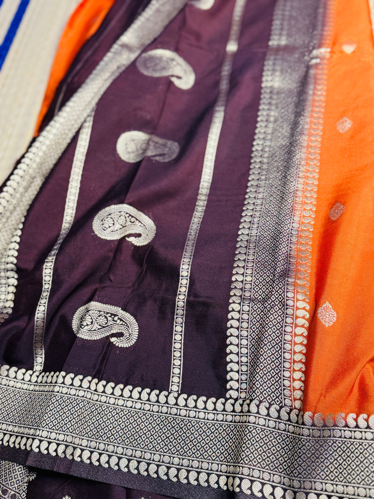 Orange and Brown semi Kanchi silk with mango border