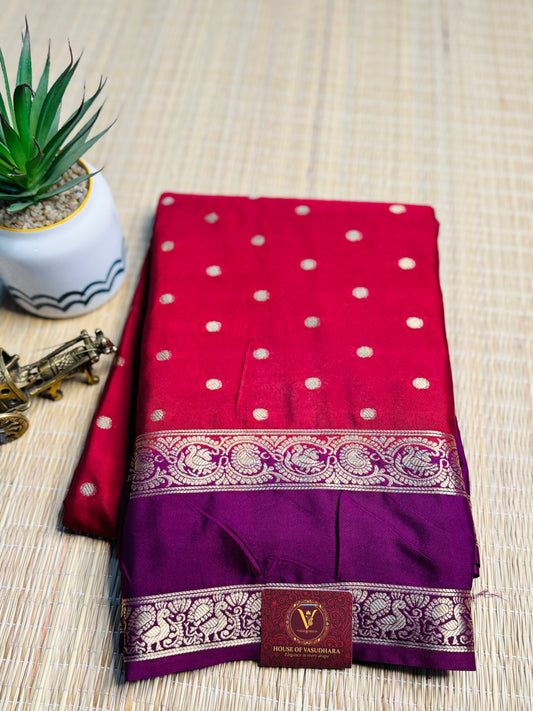 Wine Maroon and Purple Semi Mysore silk Crepe Saree with Bentex border
