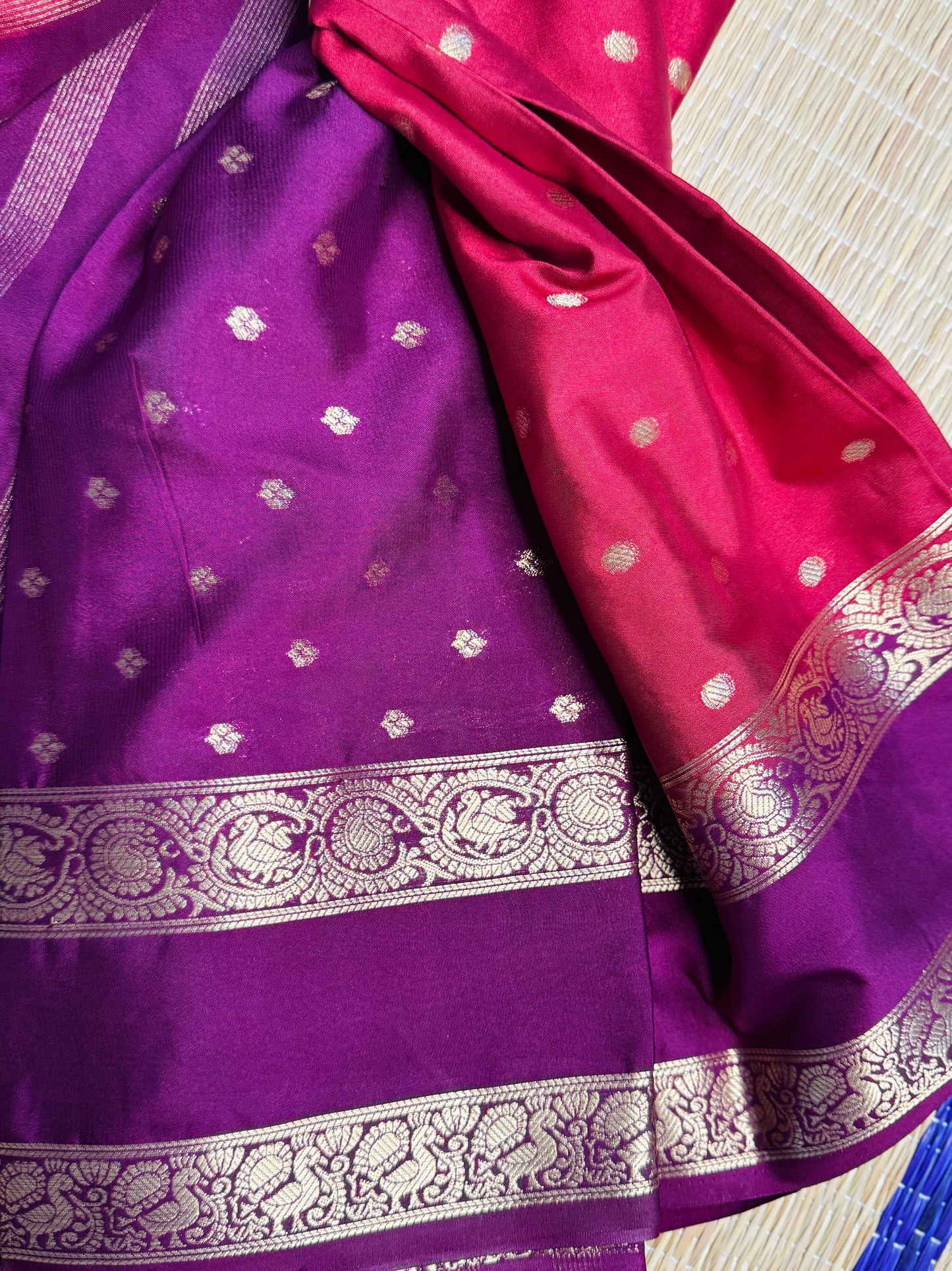 Wine Maroon and Purple Semi Mysore silk Crepe Saree with Bentex border