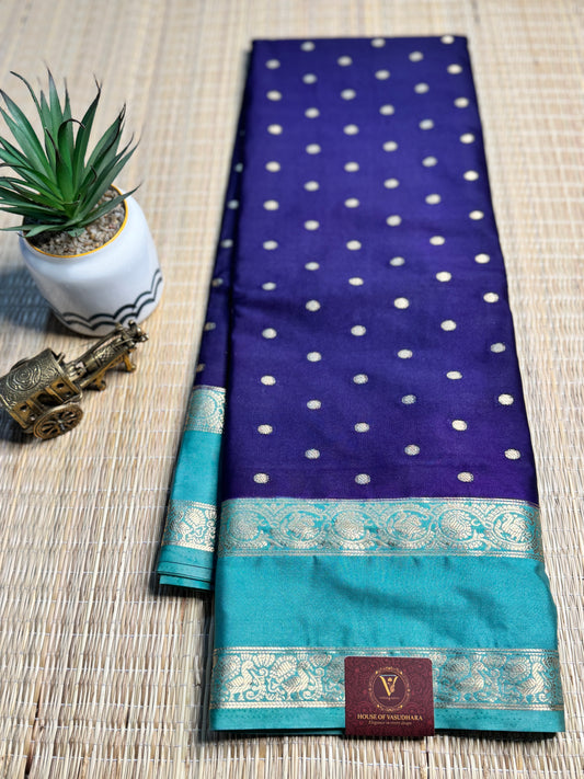 Royal Blue and Teal blue Semi Mysore silk Crepe Saree with Bentex border