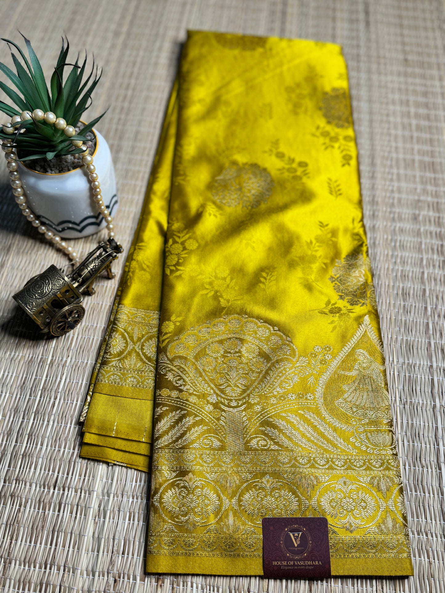Golden Yellow Satin silk saree