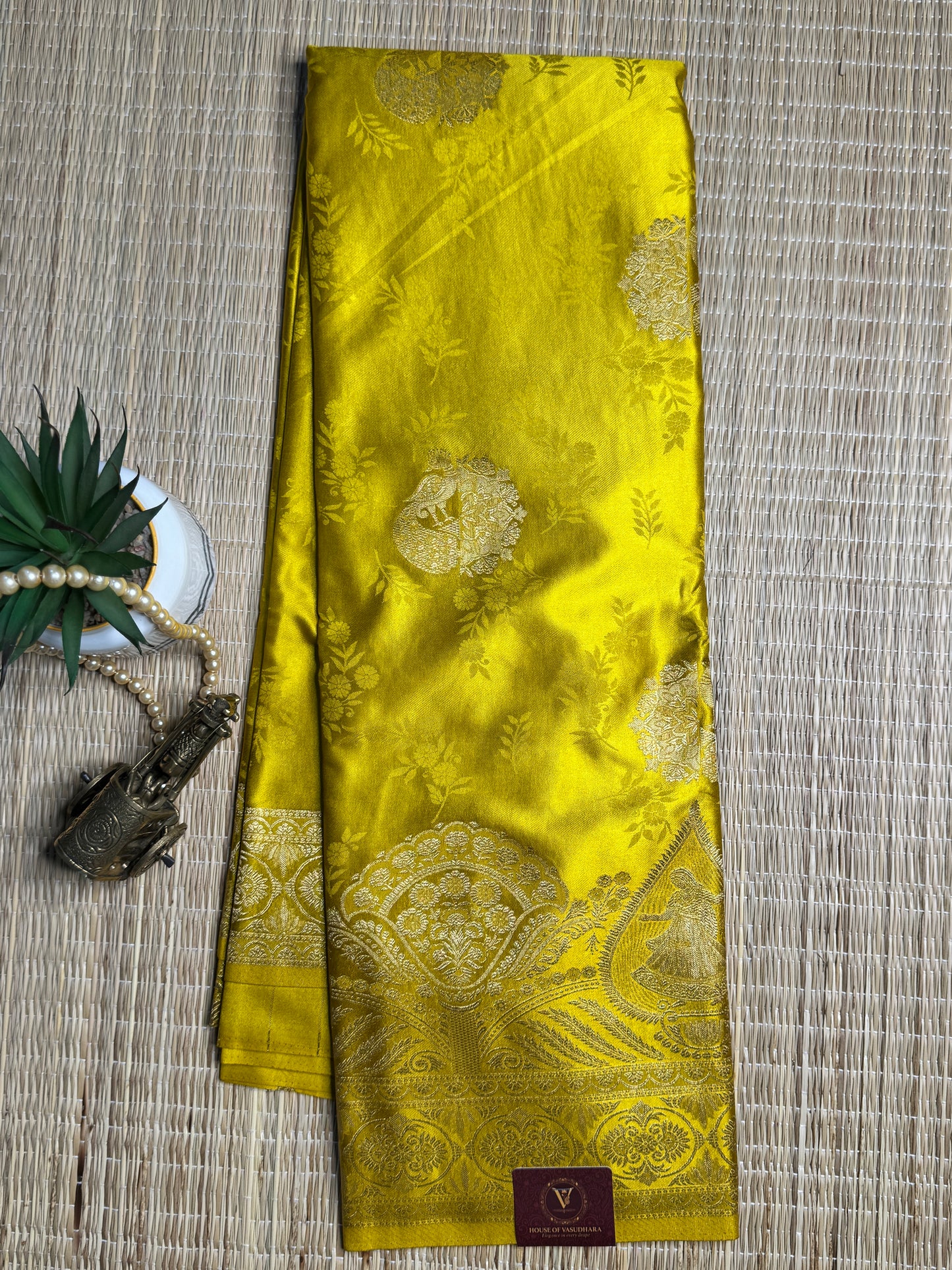 Golden Yellow Satin silk saree