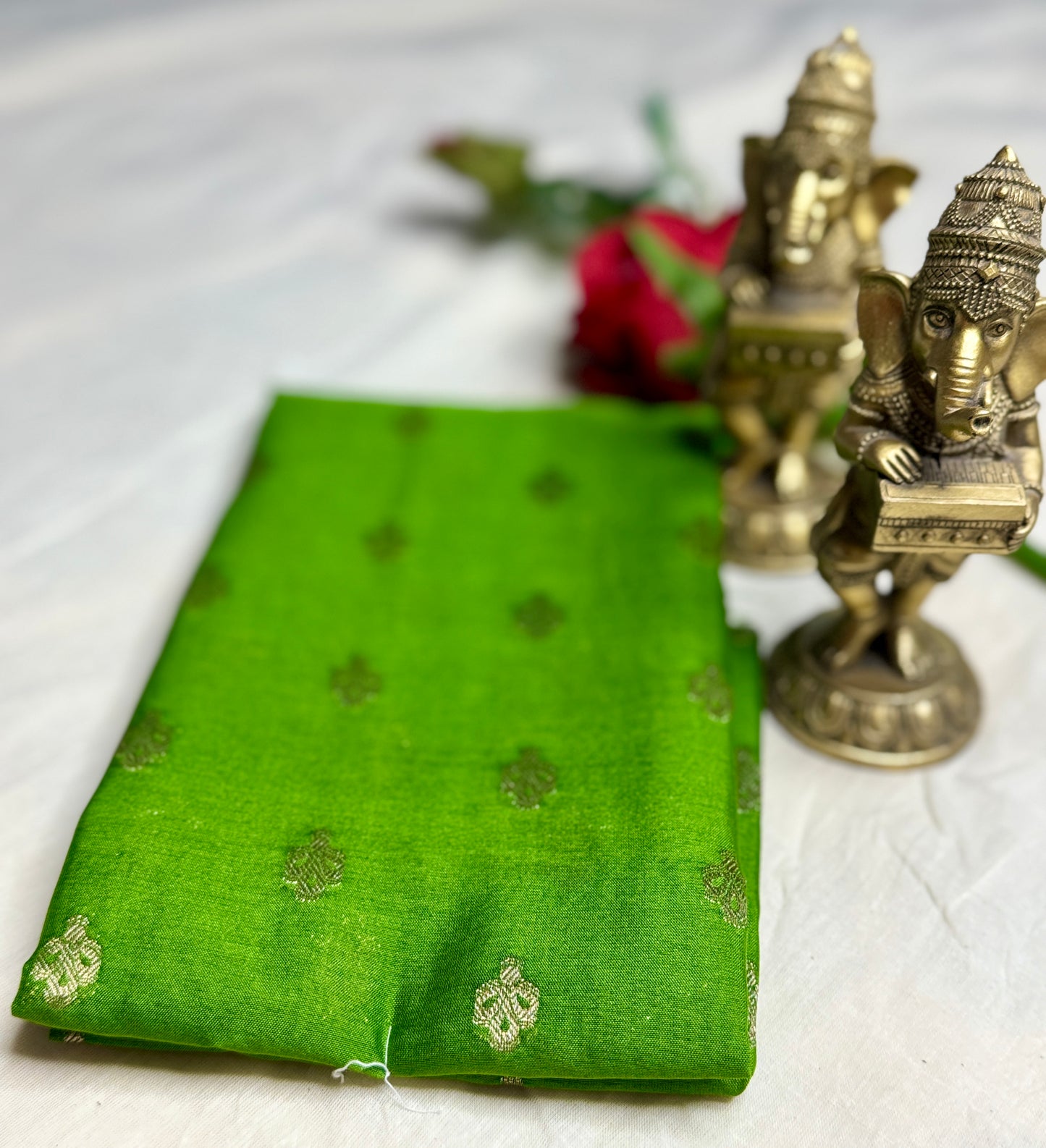 White and Green 2D Semi crepe silk in half and half pattern