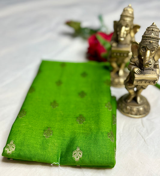 White and Green 2D Semi crepe silk in half and half pattern