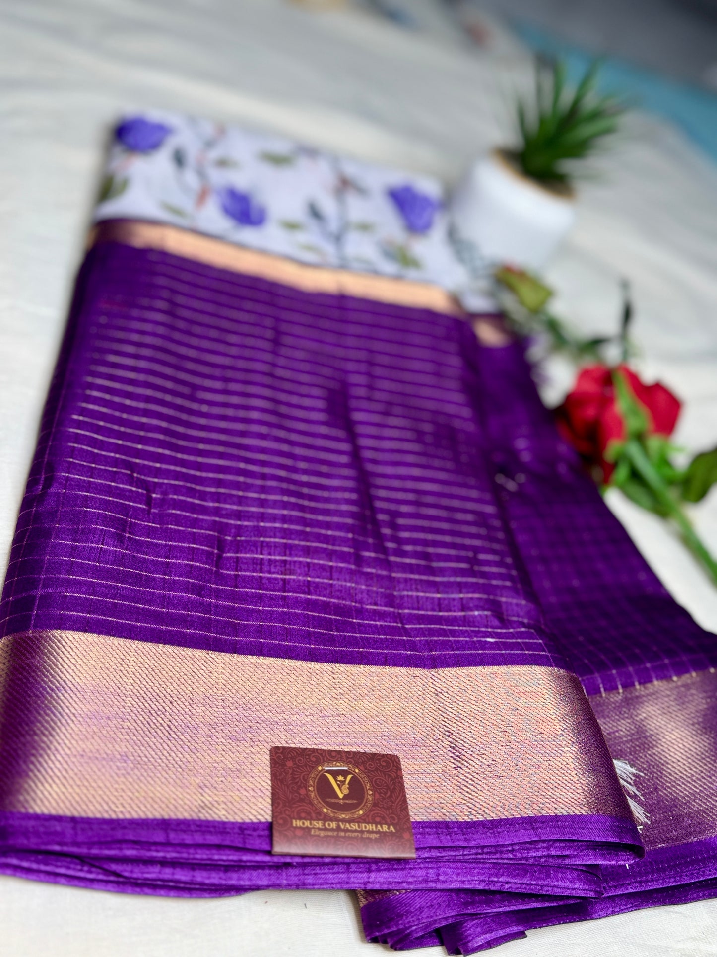 White and Purple 2D Semi crepe silk in half and half pattern