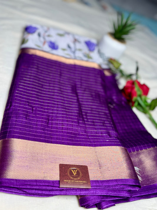 White and Purple 2D Semi crepe silk in half and half pattern