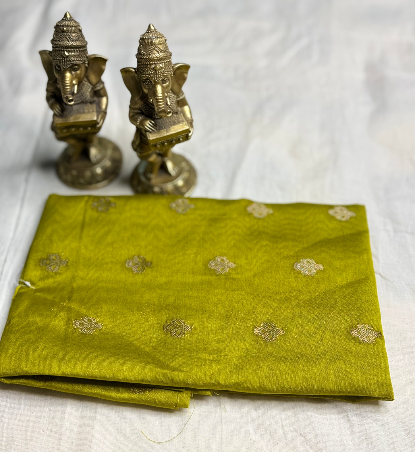 White and Mehandi green 2D Semi crepe silk in half and half pattern