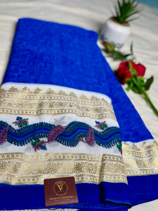 Dark blue Georgette with Bentex border