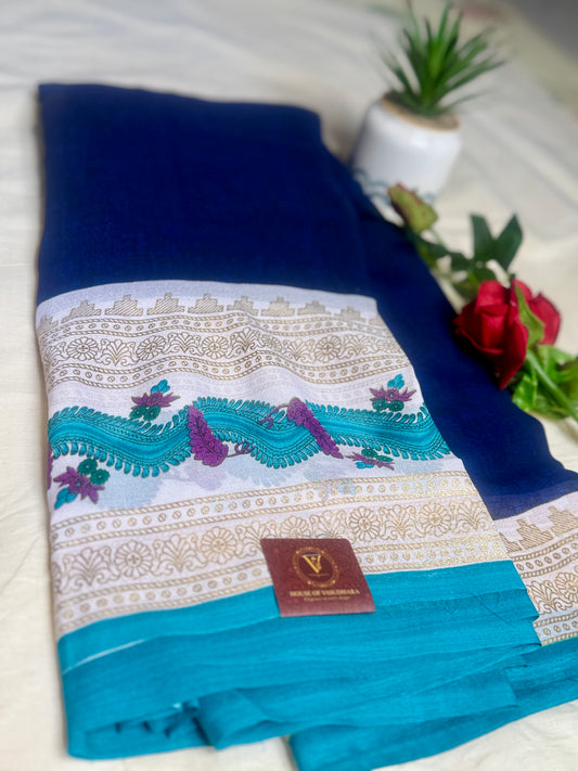 Royal Blue Georgette with Bentex  border