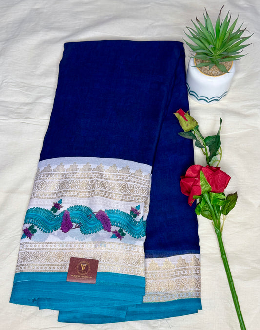 Royal Blue Georgette with Bentex  border