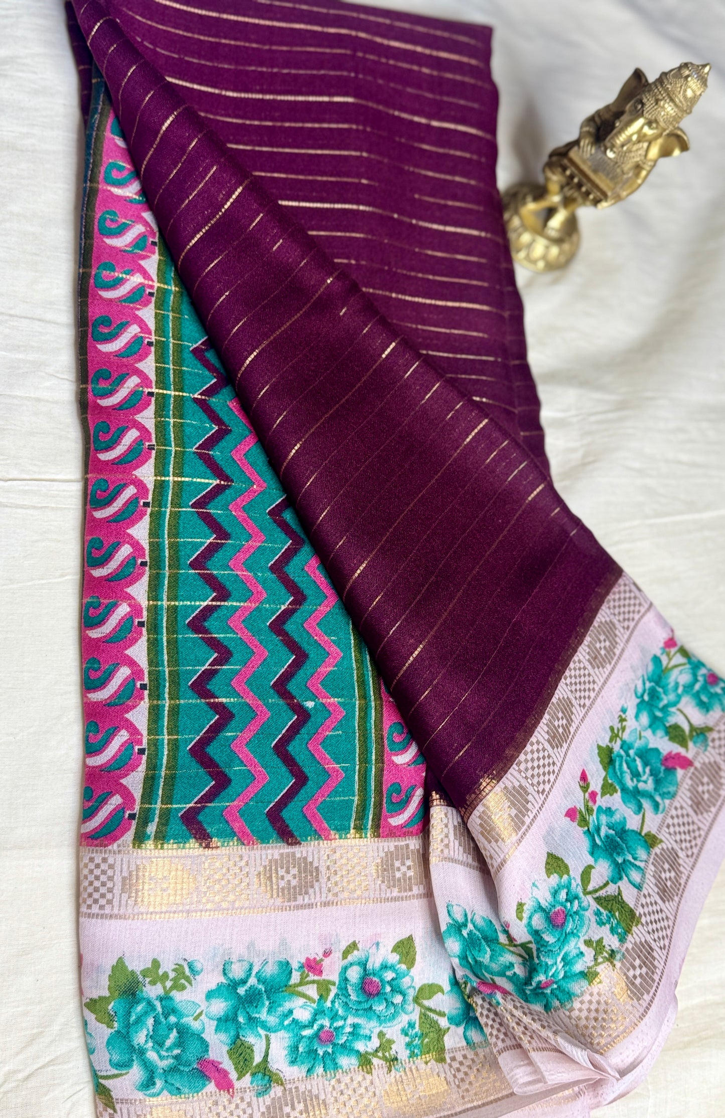Royal Plum Georgette with Floral Bentex  border