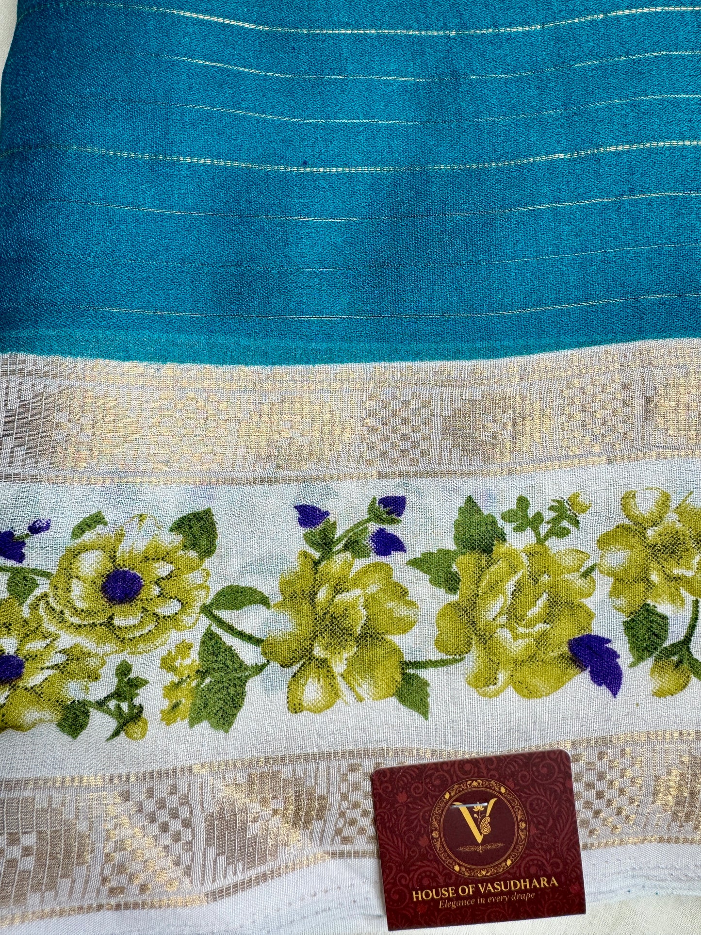 Turquise blue Georgette with Floral Bentex  border