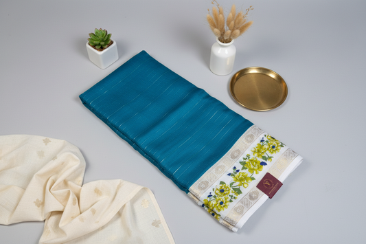 Turquise blue Georgette with Floral Bentex  border