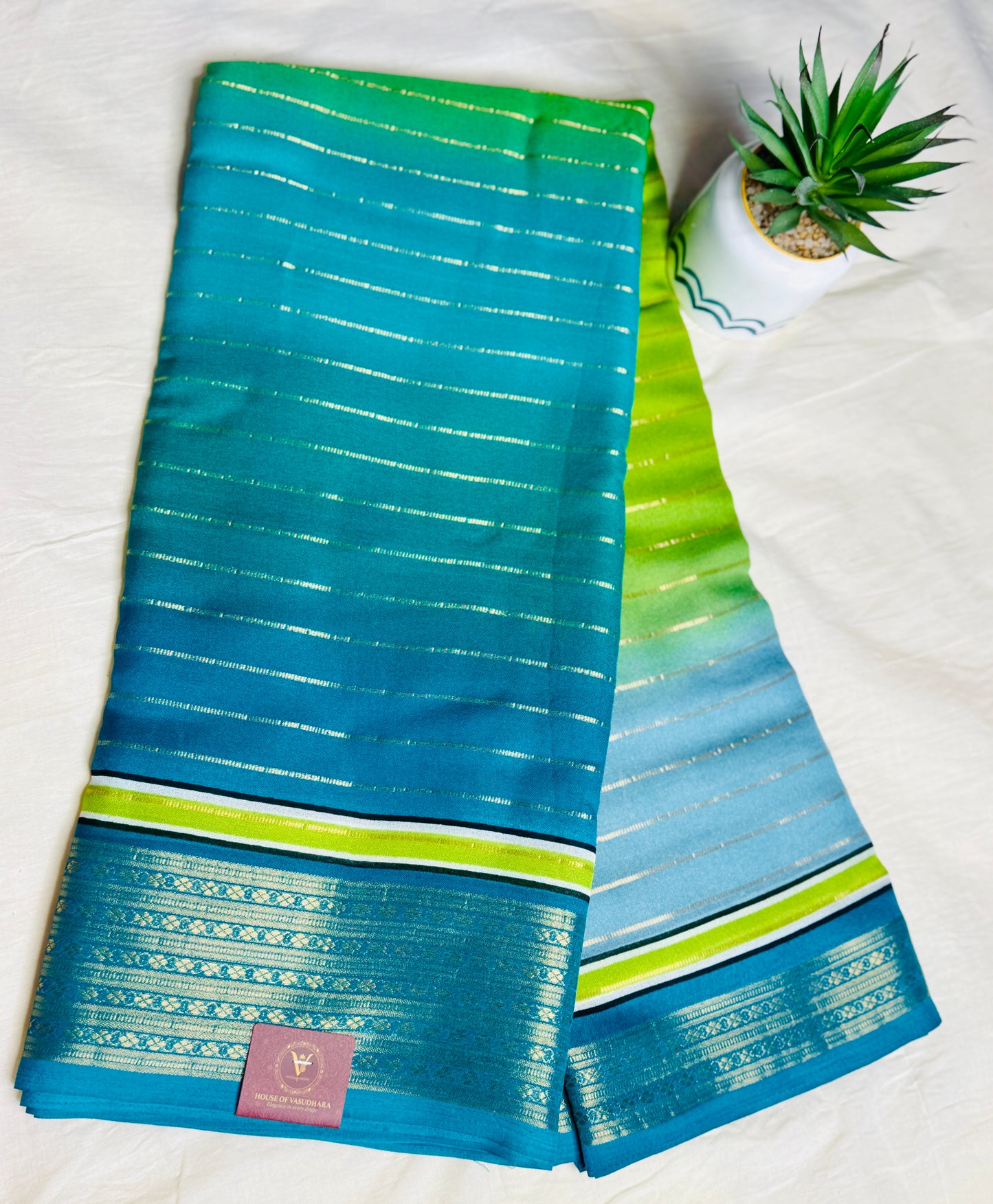 Blue Ombre Royal stripes Semi Crepe