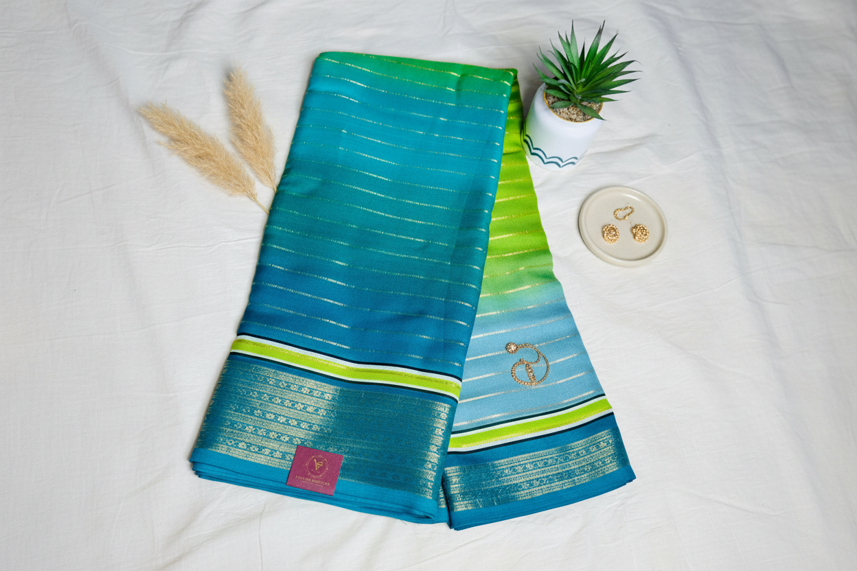 Blue Ombre Royal stripes Semi Crepe