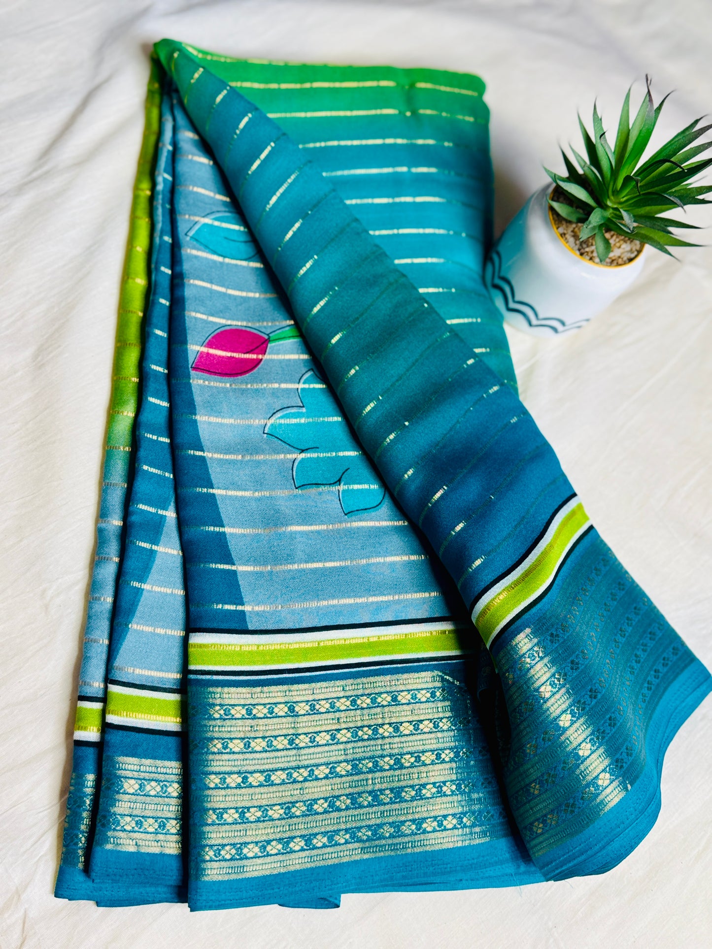 Blue Ombre Royal stripes Semi Crepe