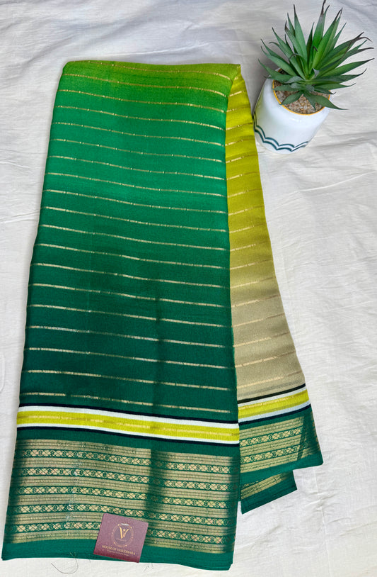 Green & Mustard yellow Ombre Royal stripes Semi Crepe