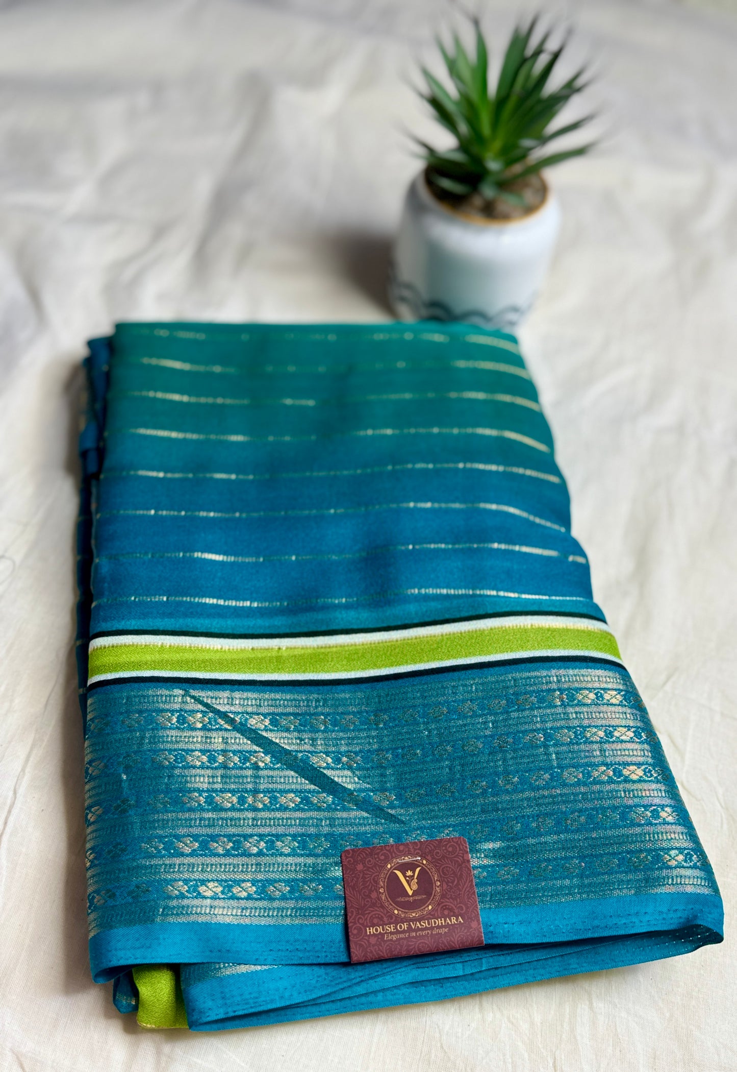 Blue Ombre Royal stripes Semi Crepe