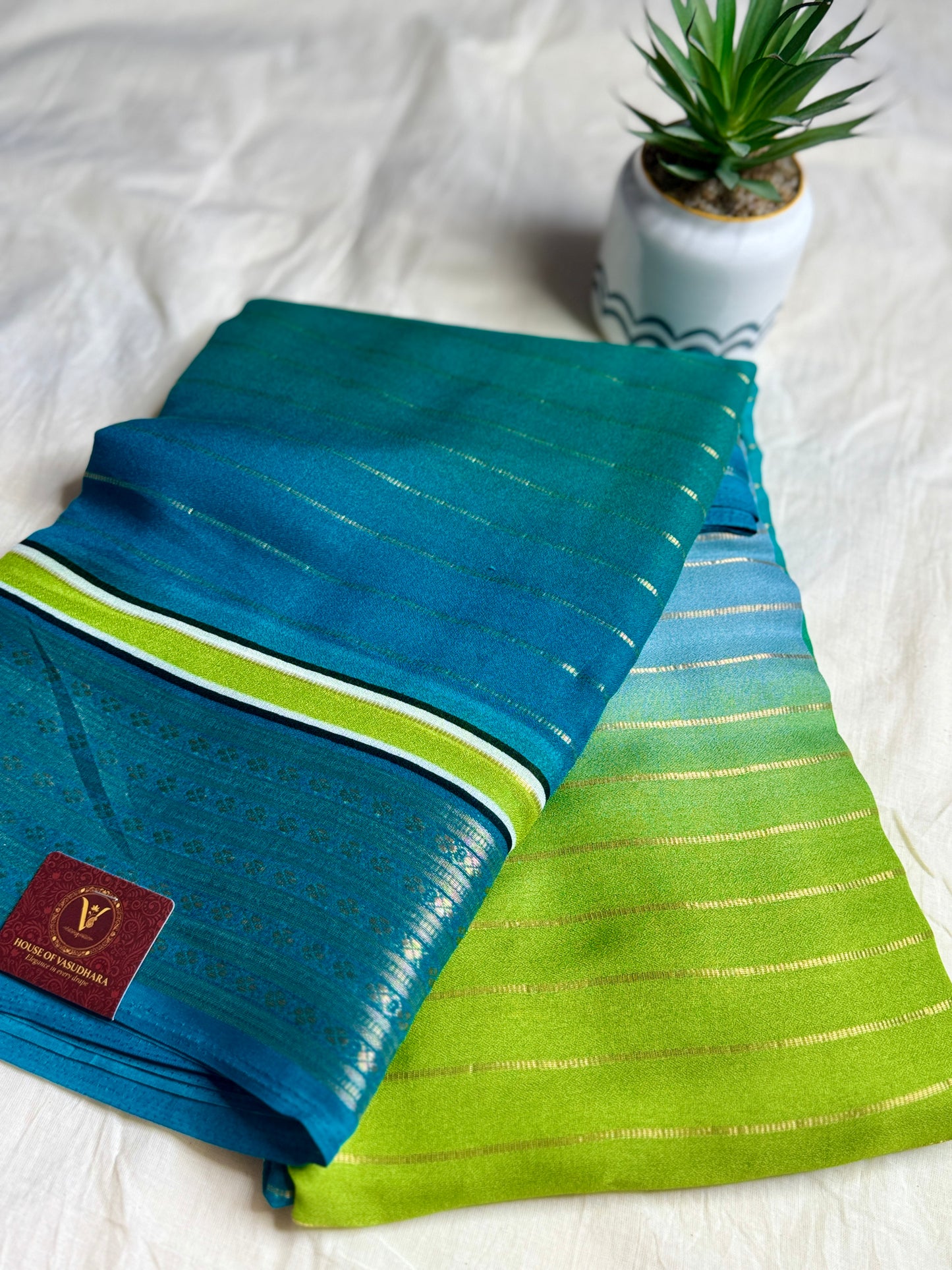 Blue Ombre Royal stripes Semi Crepe