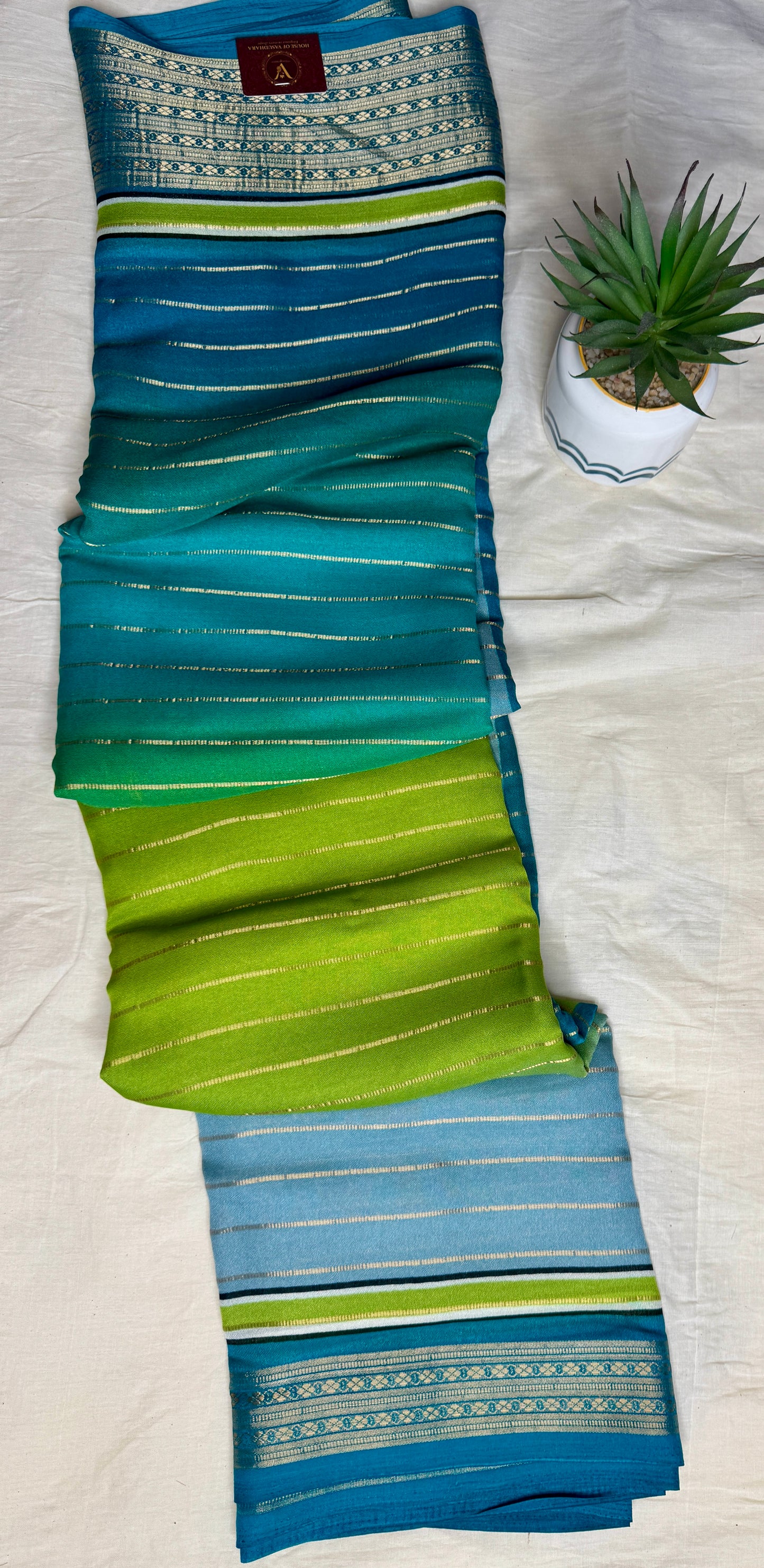 Blue Ombre Royal stripes Semi Crepe