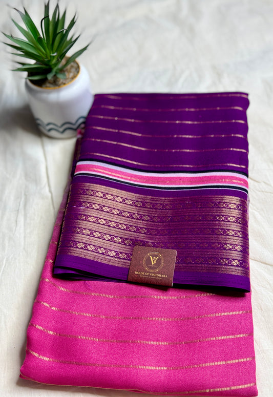 Purple & Pink Ombre Royal stripes Semi Crepe