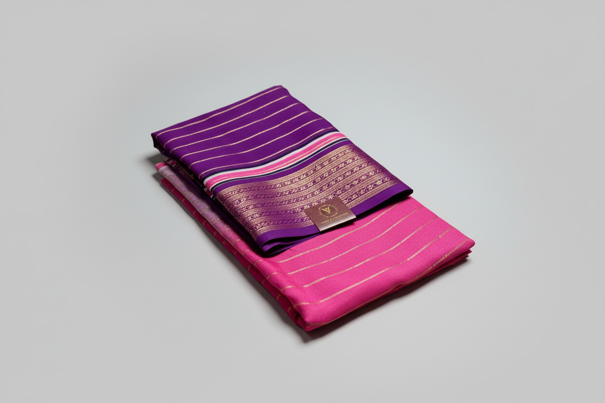 Purple & Pink Ombre Royal stripes Semi Crepe