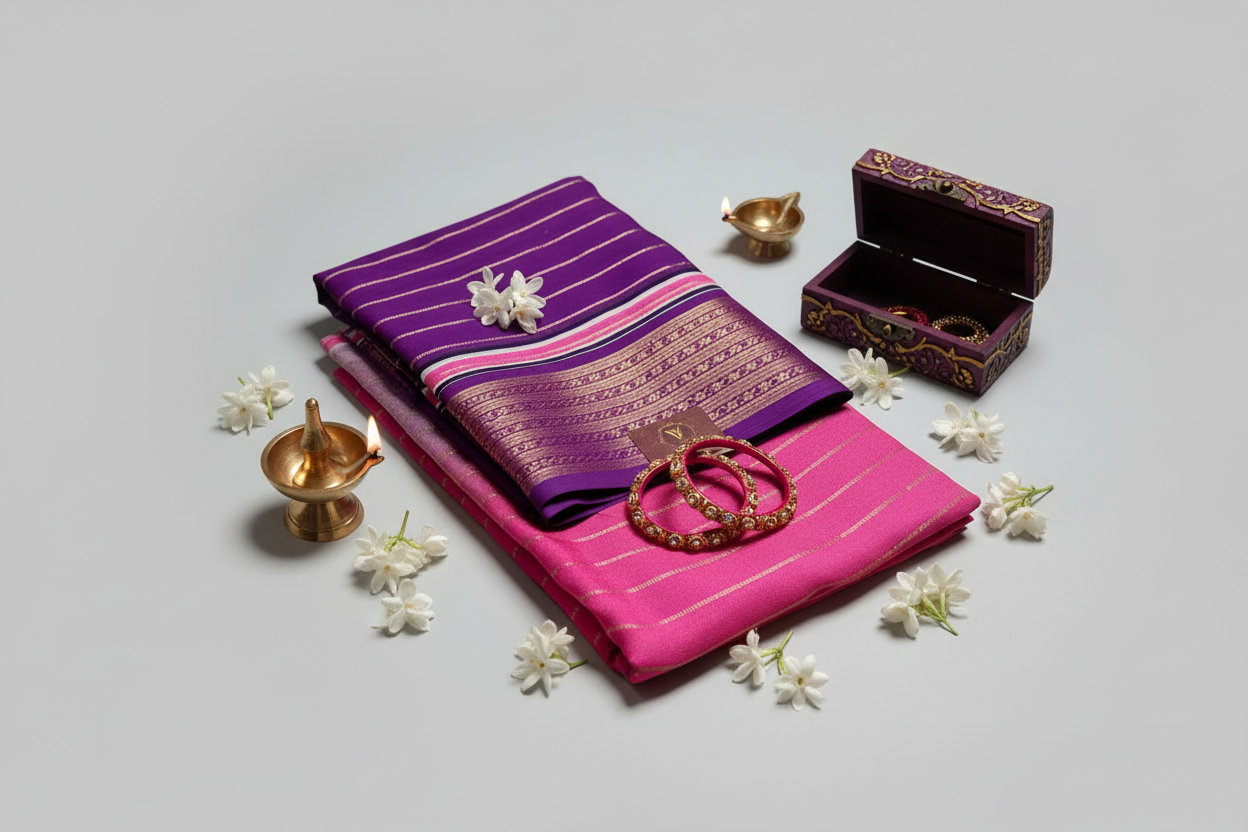 Purple & Pink Ombre Royal stripes Semi Crepe