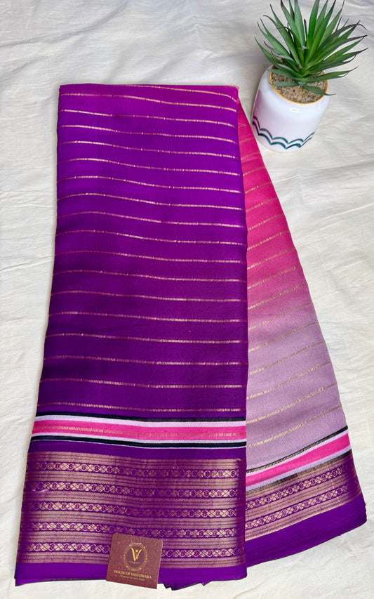Purple & Pink Ombre Royal stripes Semi Crepe