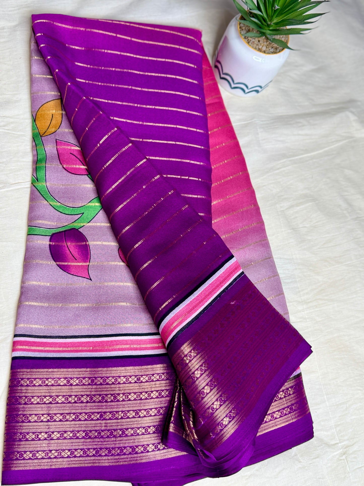 Purple & Pink Ombre Royal stripes Semi Crepe