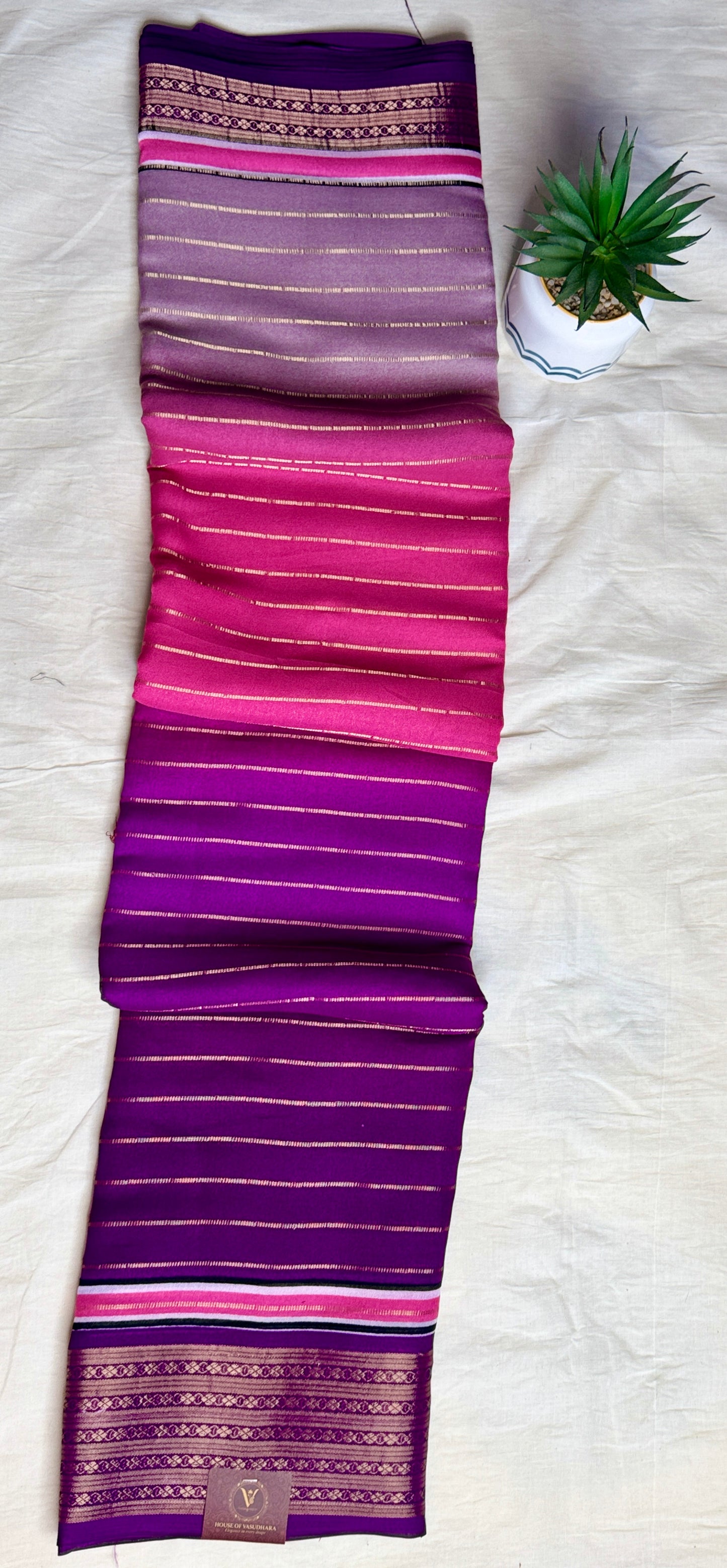 Purple & Pink Ombre Royal stripes Semi Crepe