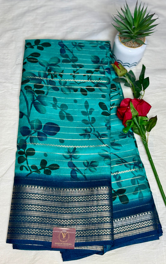 Blue Meena Silk Saree with Floral creepers