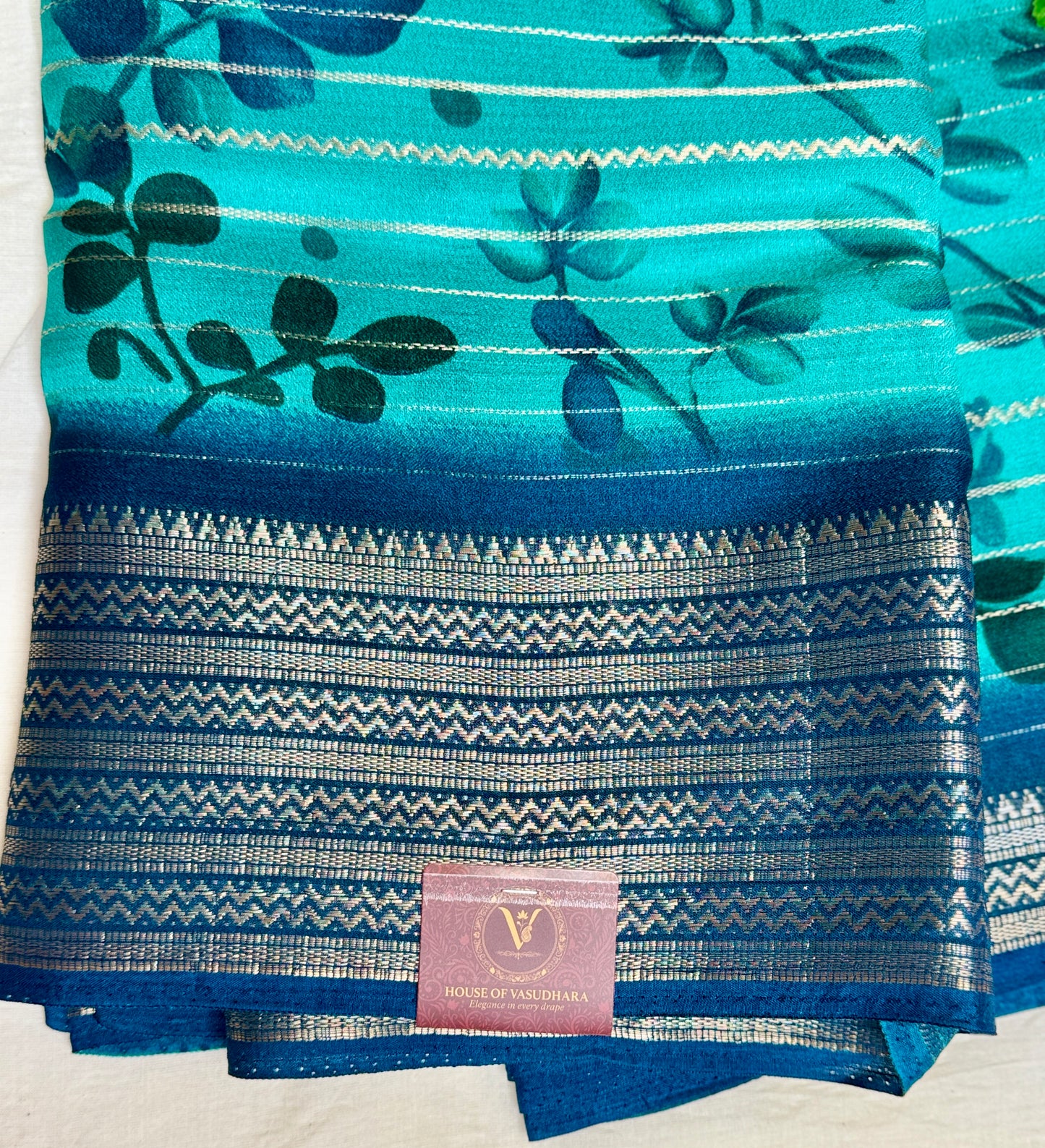Blue Meena Silk Saree with Floral creepers