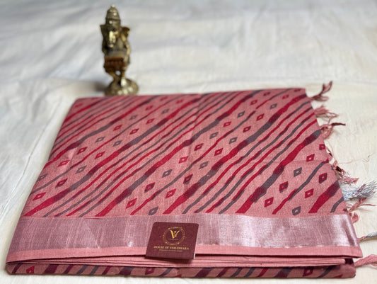 Peach & Pink mul cotton saree