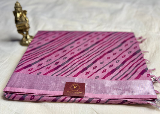 Pink mul cotton saree