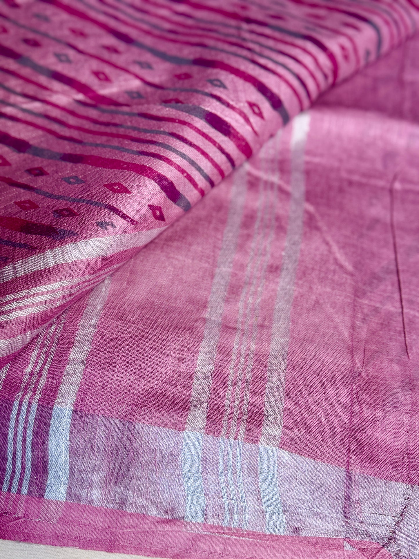 Pink mul cotton saree