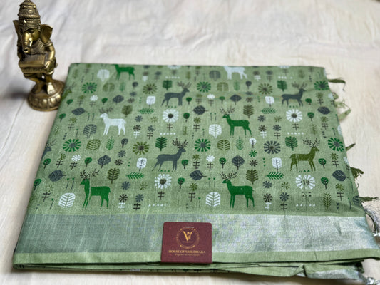Green animal print in Mul Cotton