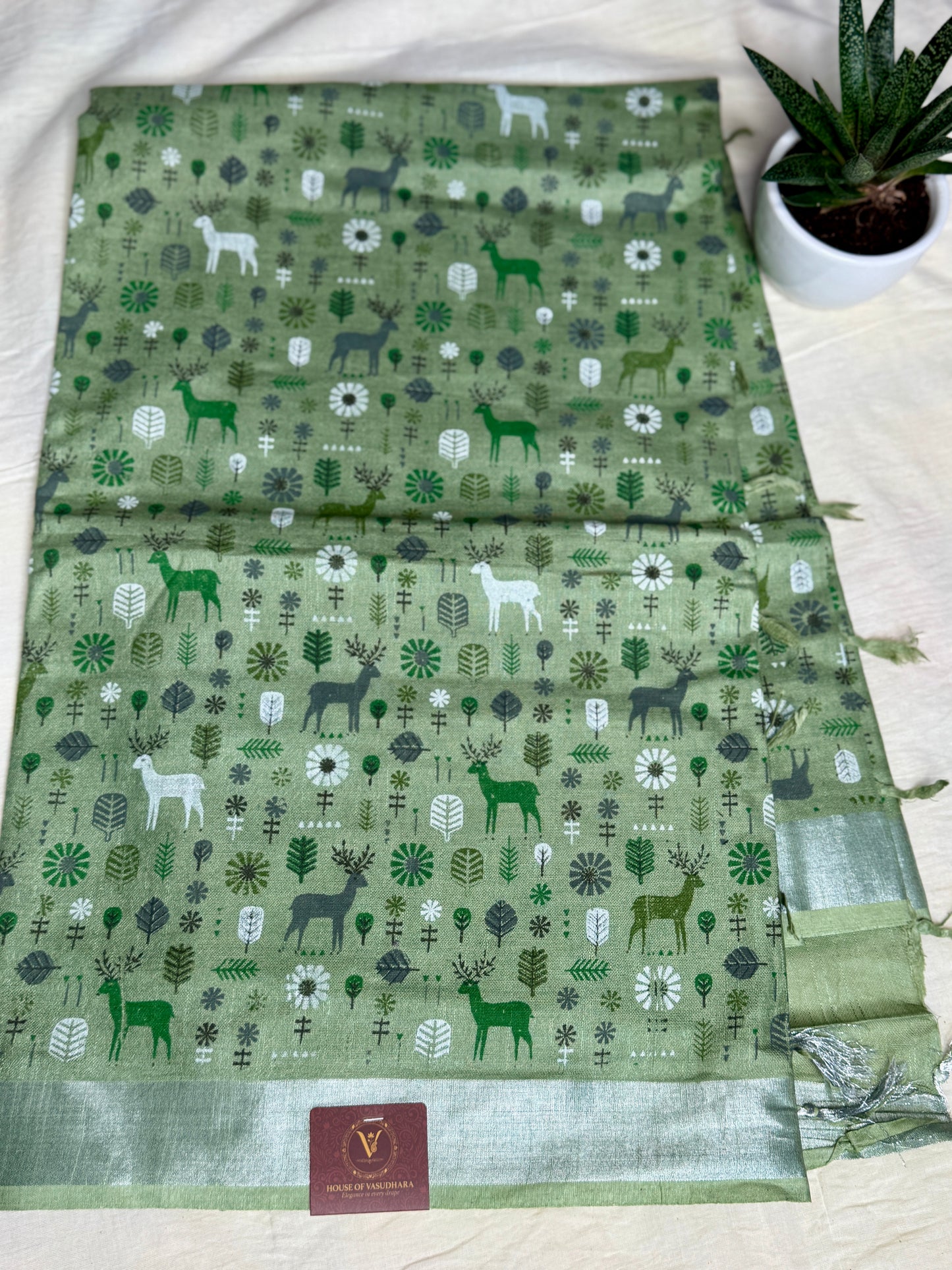 Green animal print in Mul Cotton