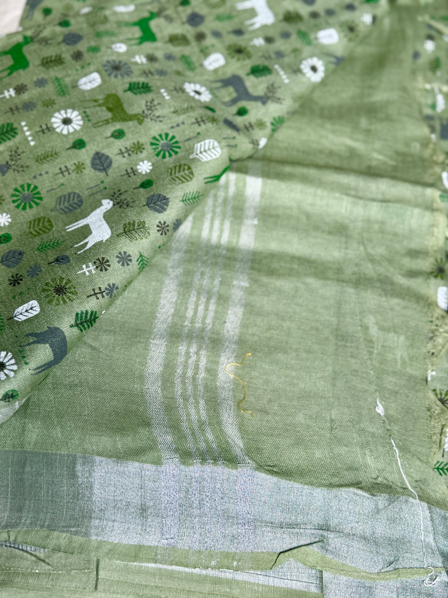 Green animal print in Mul Cotton
