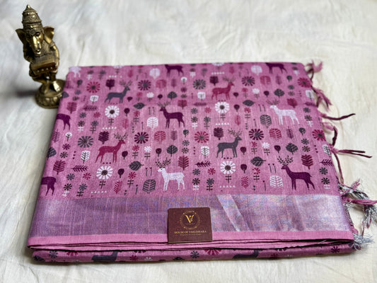 Powder Pink animal print in Mul Cotton