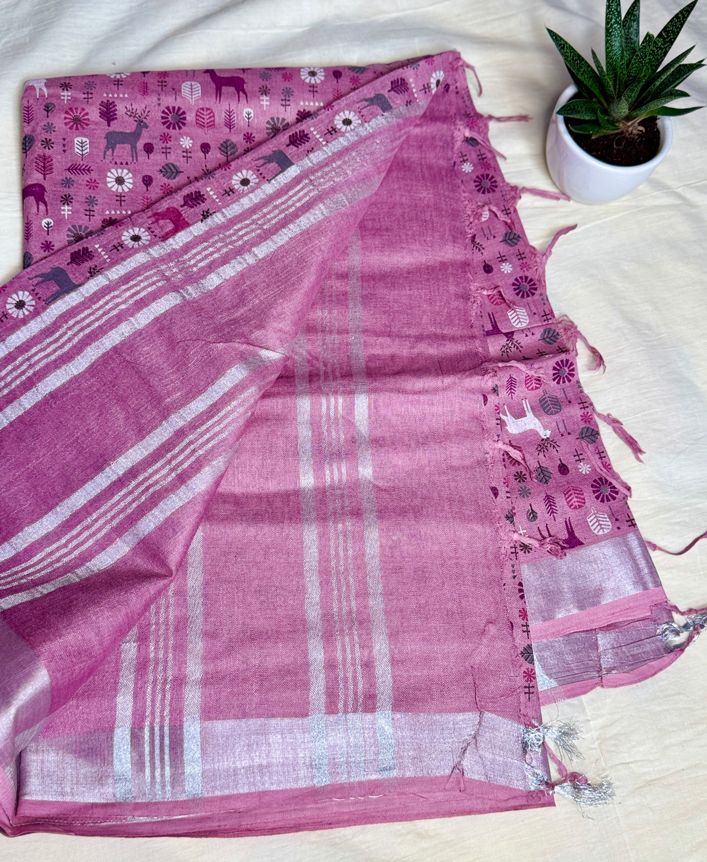 Powder Pink animal print in Mul Cotton