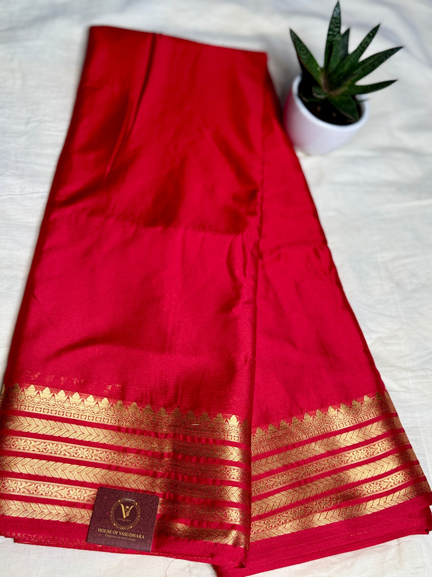 Classic Red Semi Crepe Silk Saree with Rich Zari Border