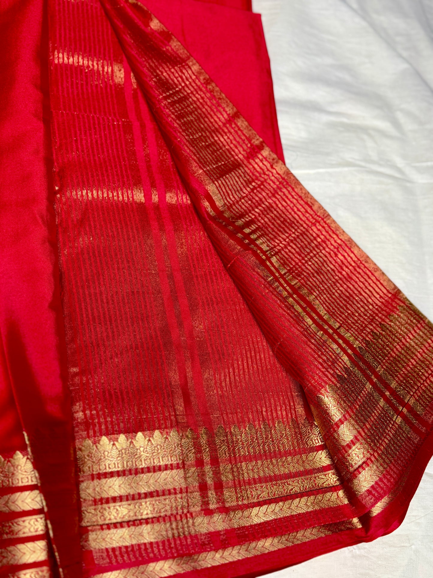 Classic Red Semi Crepe Silk Saree with Rich Zari Border