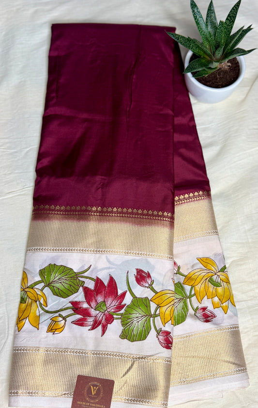Deep Burgandy Semi Crepe Silk Saree