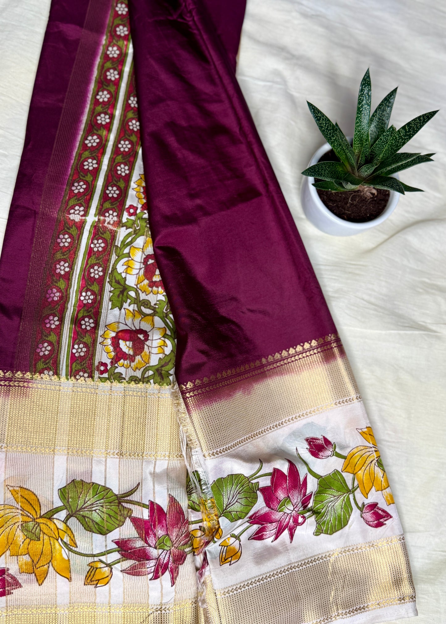 Deep Burgandy Semi Crepe Silk Saree
