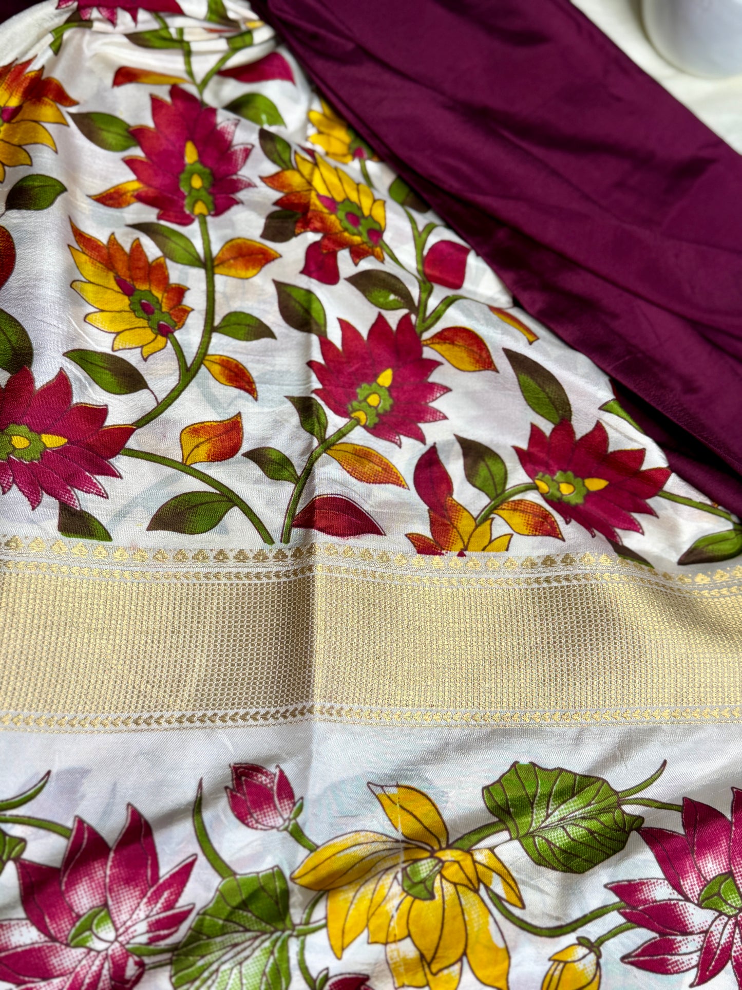 Deep Burgandy Semi Crepe Silk Saree