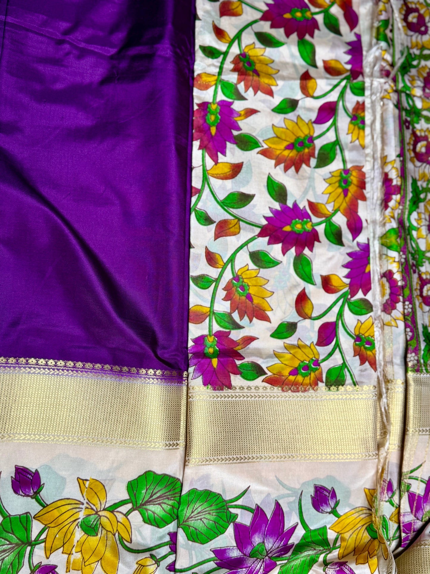 Navy Blue Semi Crepe Silk with Floral Bentex Border
