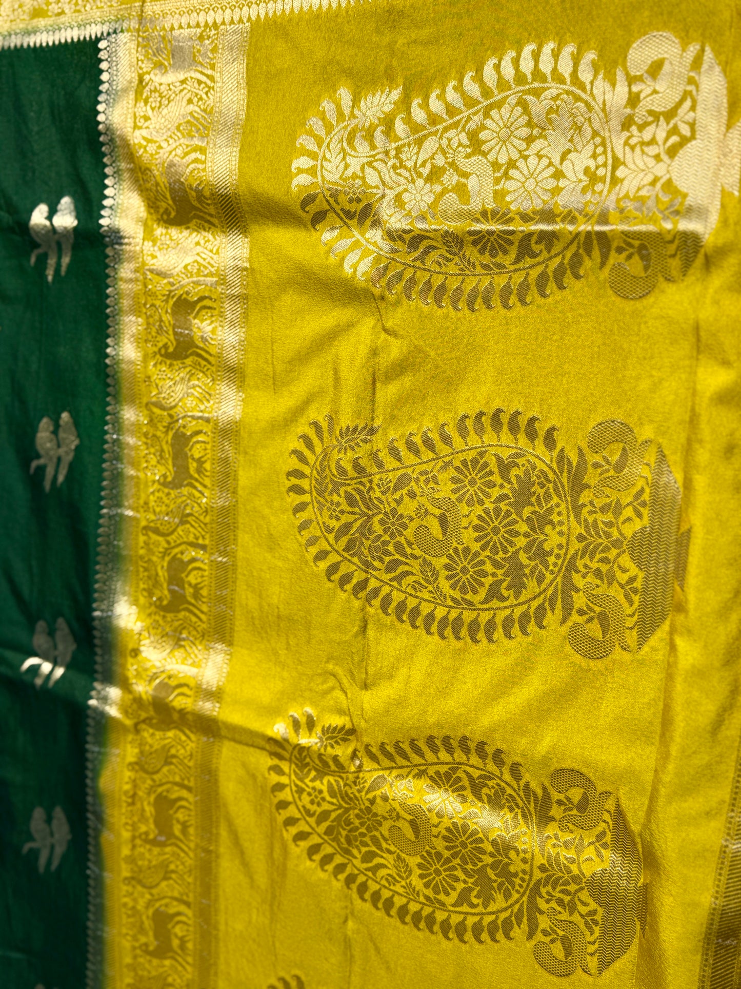 Green & Mustard Yellow Khadi Silk saree