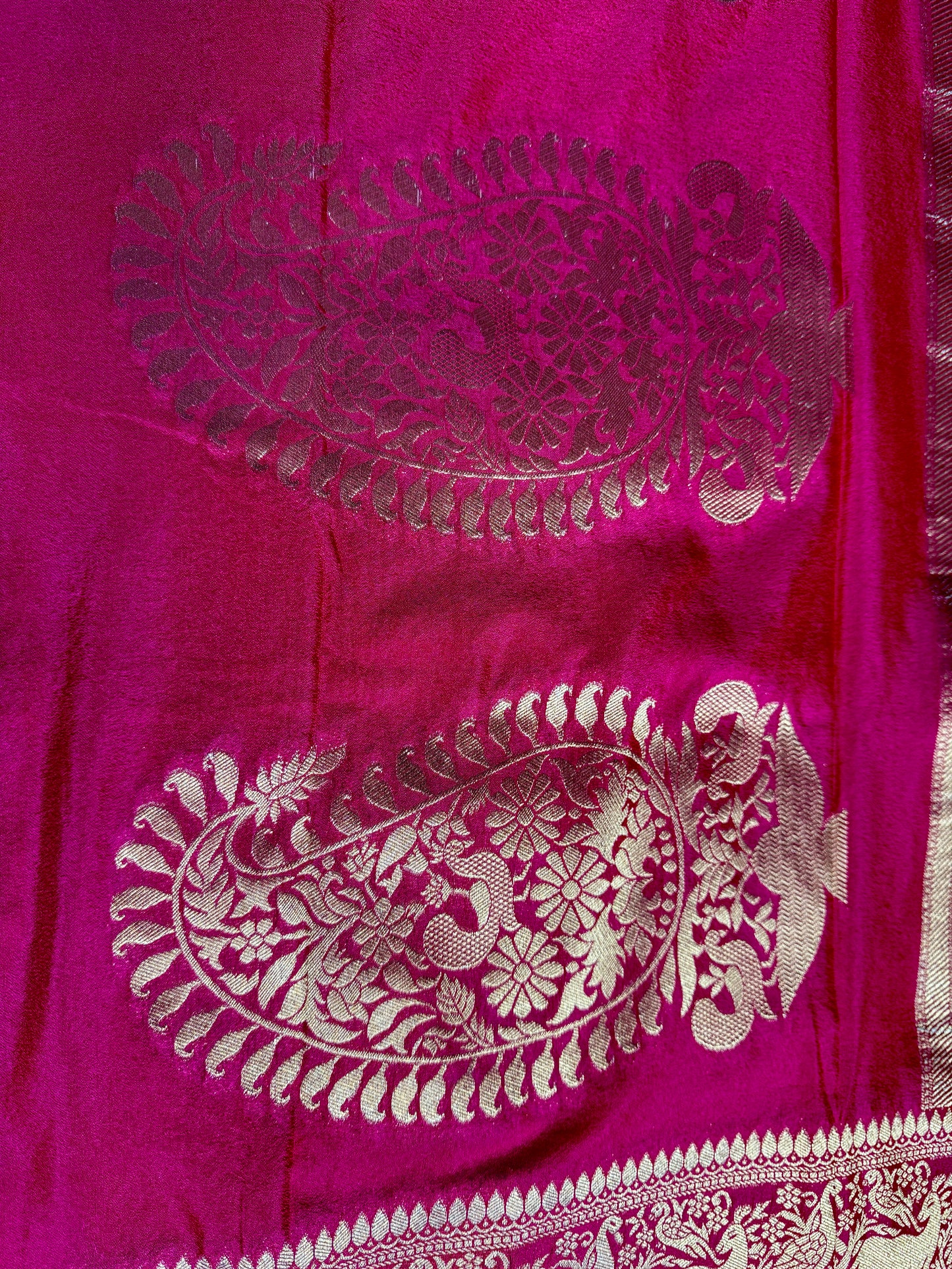 Mustard Yellow & Rani Pink Khadi Silk saree