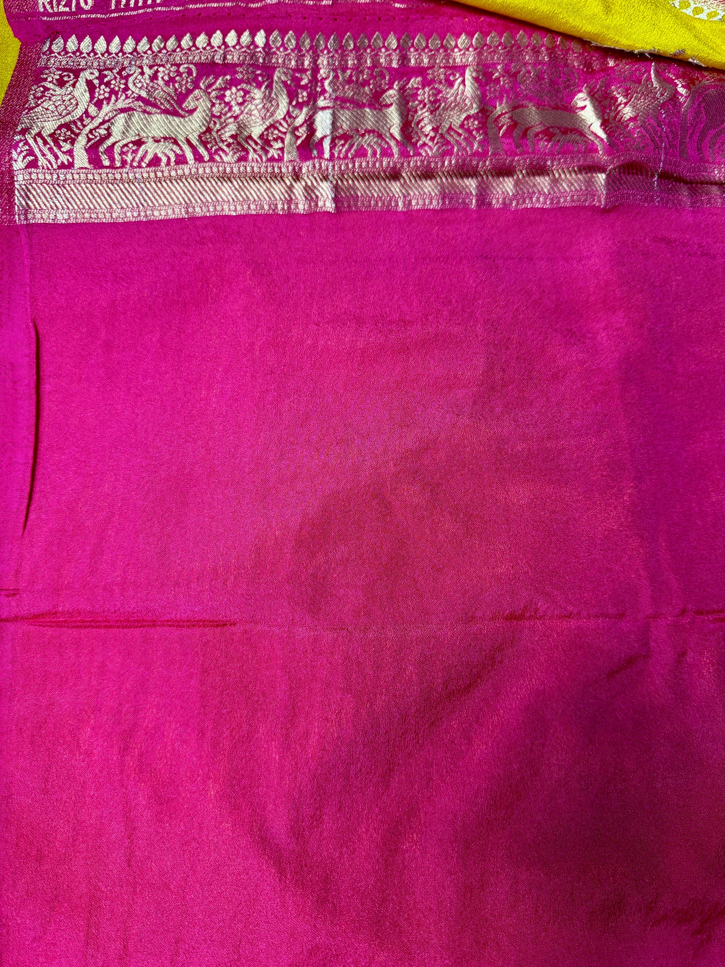 Mustard Yellow & Rani Pink Khadi Silk saree
