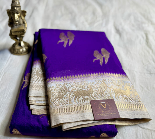Purple & White Khadi Silk saree